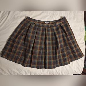Rainbow & Black Plaid Pleated Skirt